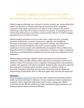 Medical Imaging Equipment Service with Streamlining Operations and Improving Efficiency walshimaging