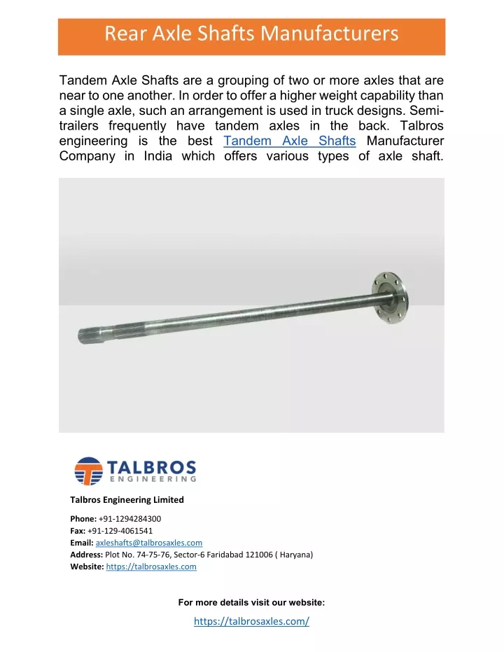 rear axle shafts manufacturers