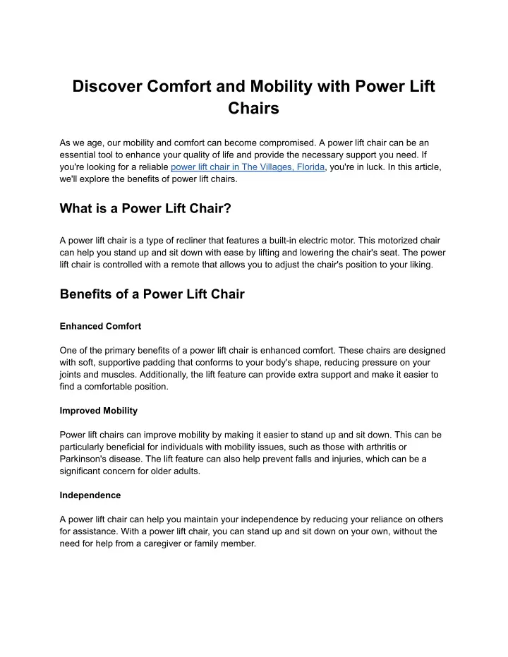 discover comfort and mobility with power lift