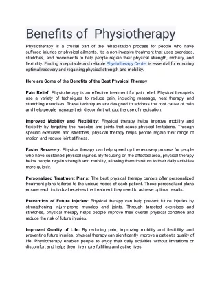 Benefits of  Physiotherapy