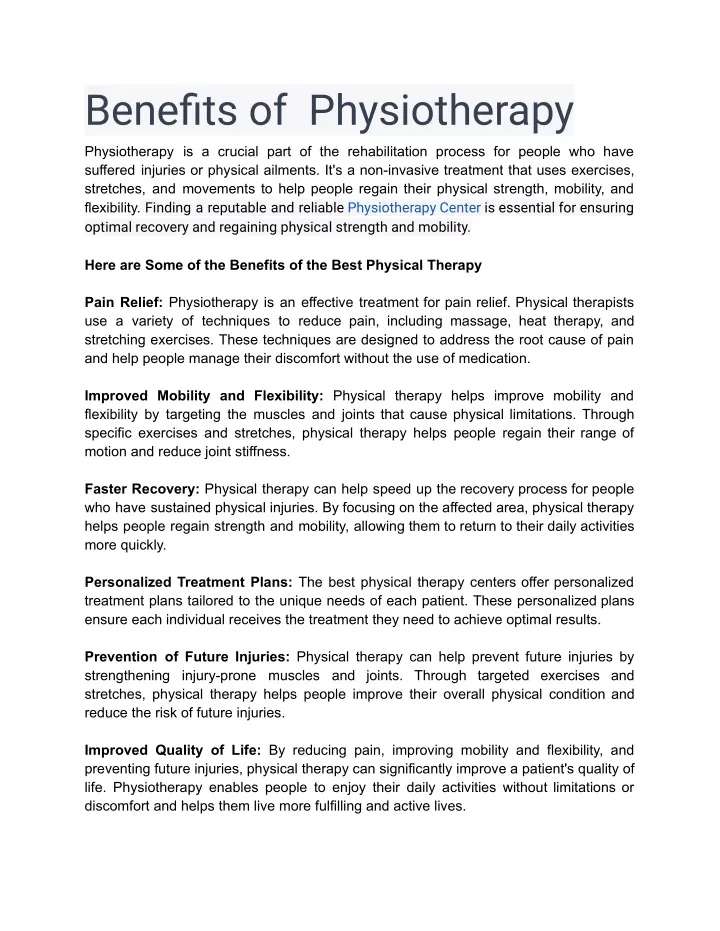 benefits of physiotherapy