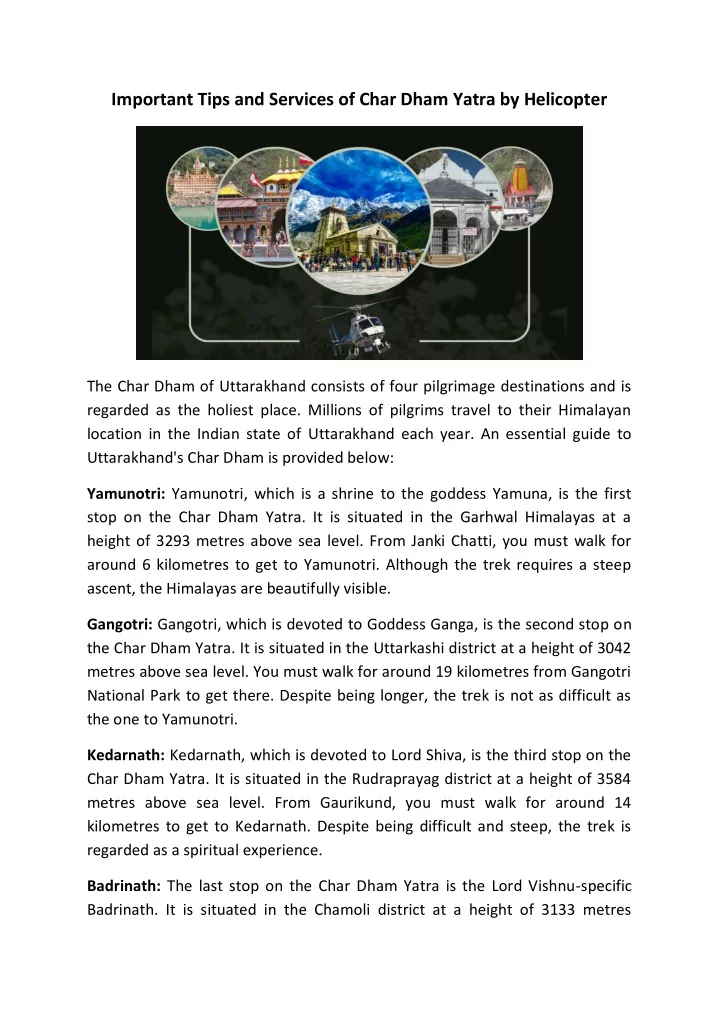 important tips and services of char dham yatra