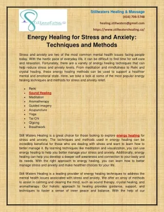 Energy Healing for Stress and Anxiety Techniques and Methods