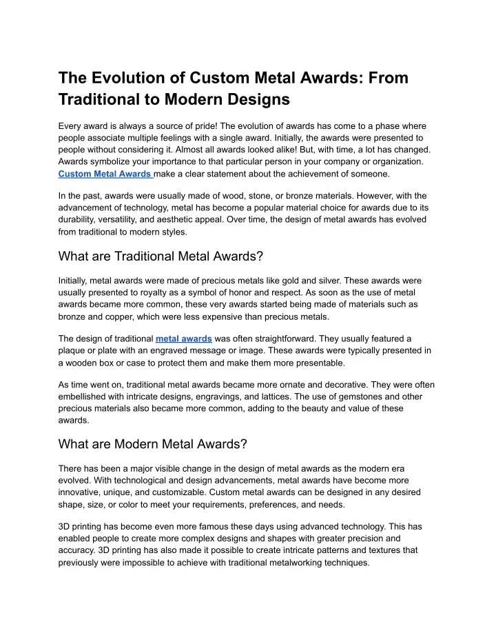 the evolution of custom metal awards from