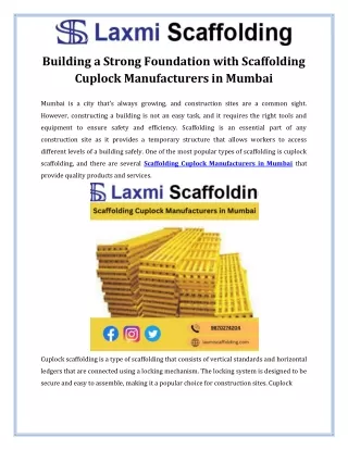Building a Strong Foundation with Scaffolding Cuplock Manufacturers in Mumbai
