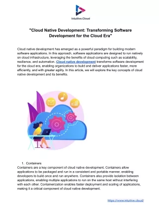 "Cloud Native Development: Transforming Software Development for the Cloud Era"
