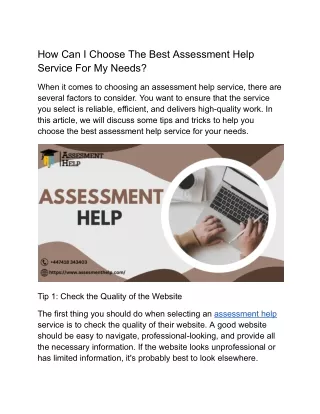 How Can I Choose The Best Assessment Help Service For My Needs