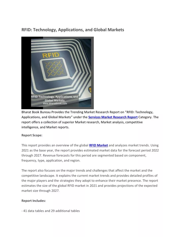 rfid technology applications and global markets
