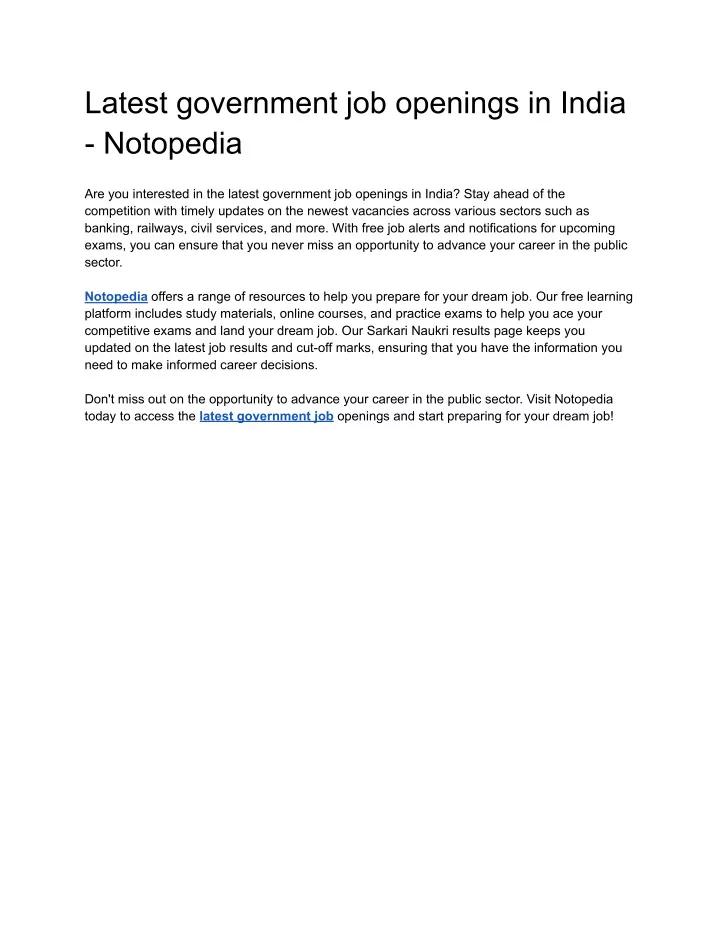 latest government job openings in india notopedia