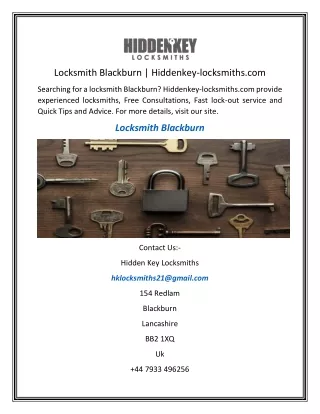 Locksmith Blackburn  Hiddenkey-locksmiths