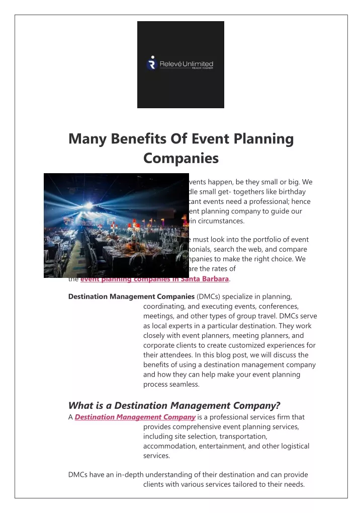 many benefits of event planning companies
