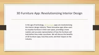 3D Furniture App: Revolutionizing Interior Design
