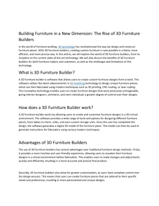 Building Furniture in a New Dimension: The Rise of 3D Furniture Builders