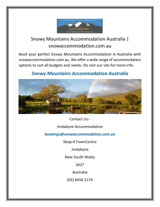 Snowy Mountains Accommodation Australia  snowaccommodation.com