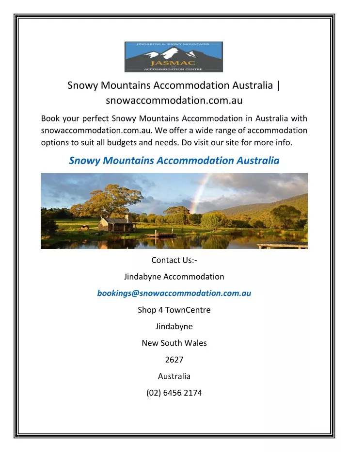 snowy mountains accommodation australia