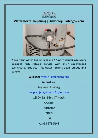 Water Heater Repairing  Anytimeplumbingok