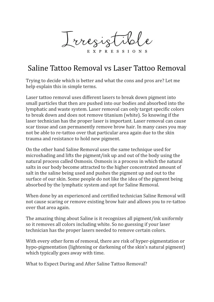 saline tattoo removal vs laser tattoo removal