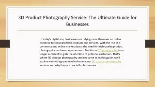 3D Product Photography Service: The Ultimate Guide for Businesses