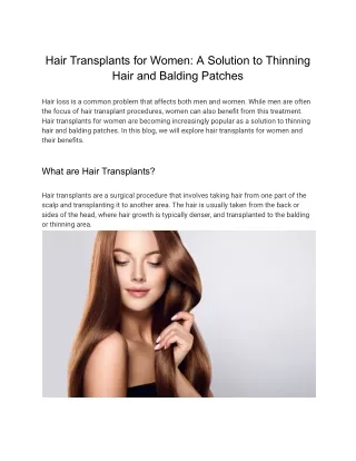 Hair Transplants for Women_ A Solution to Thinning Hair and Balding Patches