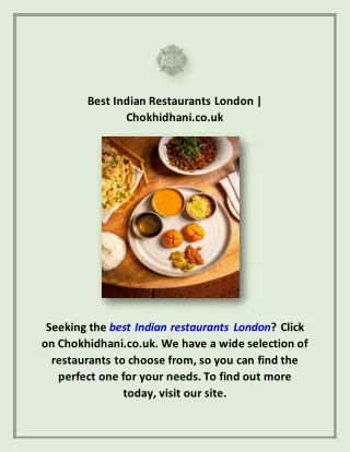 Best Indian Restaurants London | Chokhidhani.co.uk