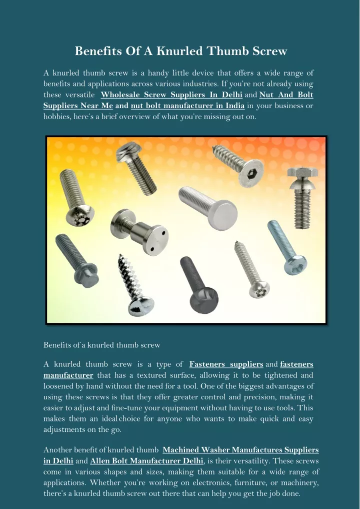 benefits of a knurled thumb screw