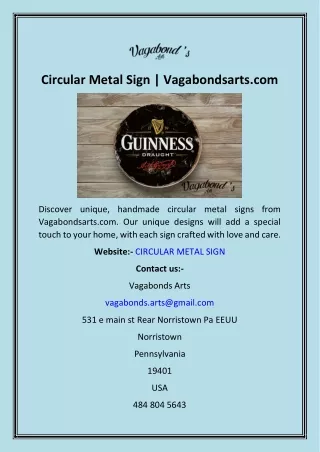 Circular Metal Sign  Vagabondsarts