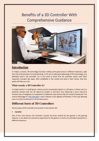 Benefits of a 3D Controller With Comprehensive Guidance