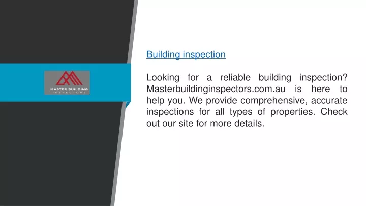 building inspection looking for a reliable