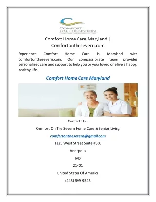 Comfort Home Care Maryland  Comfortonthesevern