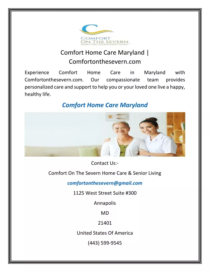 comfort home care maryland comfortonthesevern com