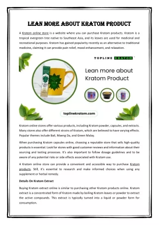 Lean more about Kratom Product