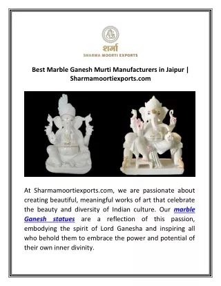 Best Marble Ganesh Murti Manufacturers in Jaipur | Sharmamoortiexports.com