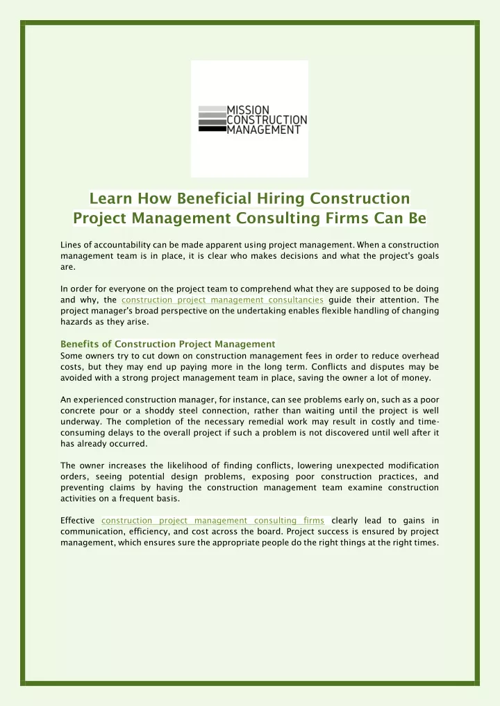 learn how beneficial hiring construction project