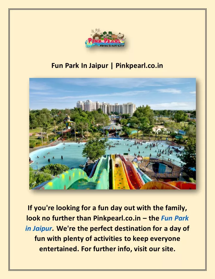 fun park in jaipur pinkpearl co in