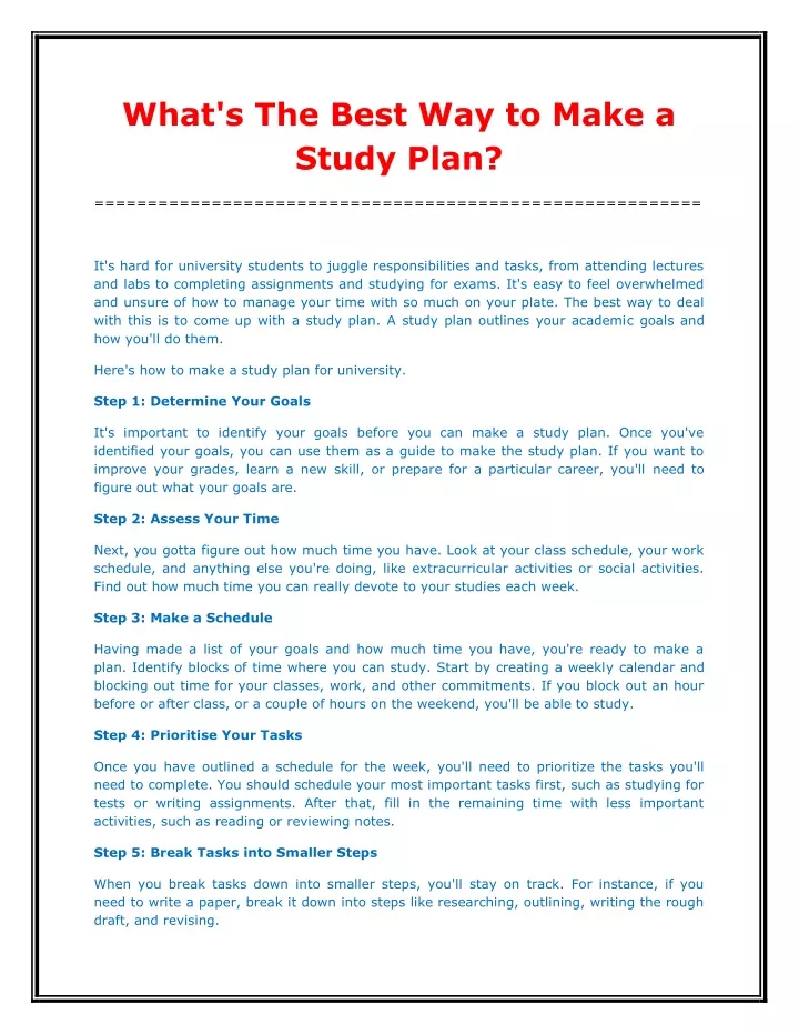 what s the best way to make a study plan