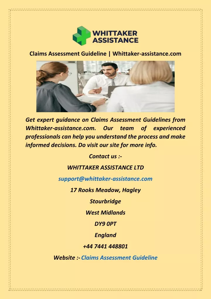 claims assessment guideline whittaker assistance