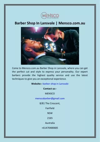 Barber Shop In Lansvale  Mensco.com