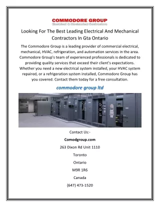 Looking For The Best Leading Electrical And Mechanical Contractors In Gta Ontario