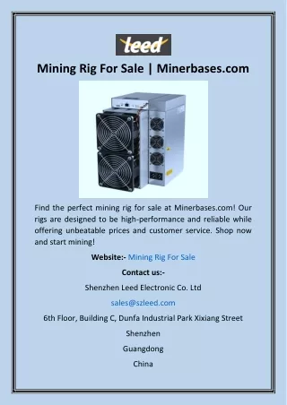 Mining Rig For Sale  Minerbases