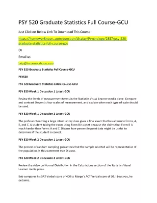 psy 520 graduate statistics full course gcu