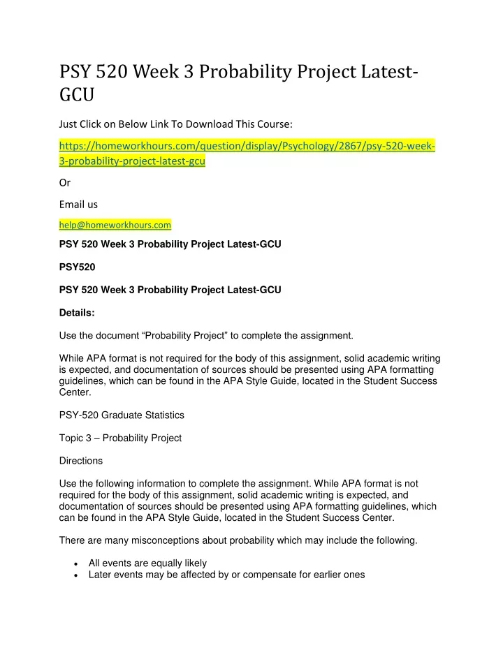 psy 520 week 3 probability project latest gcu