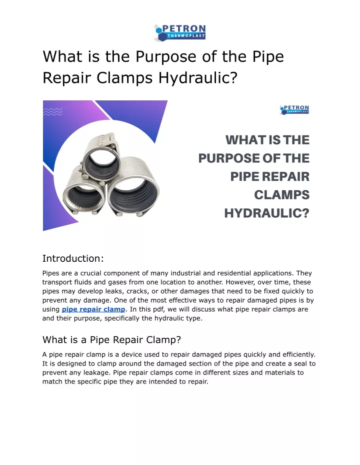what is the purpose of the pipe repair clamps