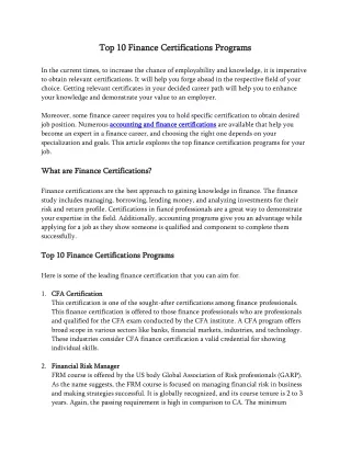 Top 10 Finance Certifications Programs