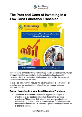 The Pros and Cons of Investing in a Low-Cost Education Franchise