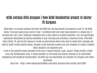 M3M Antalya Hills Gurgaon | New M3M Residential project in Sector 79 Gurgaon