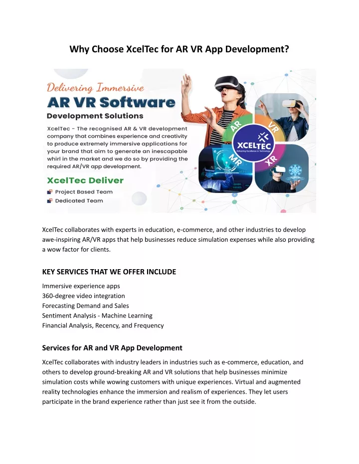 why choose xceltec for ar vr app development