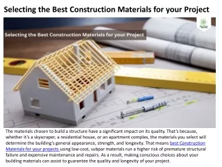 Selecting the Best Construction Materials for your Project