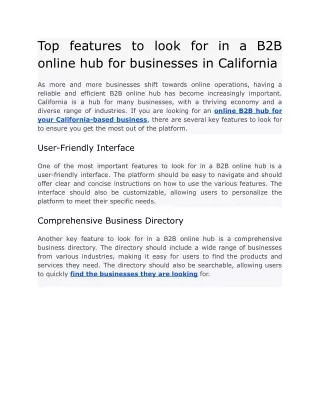 Top features to look for in a B2B online hub for businesses in California