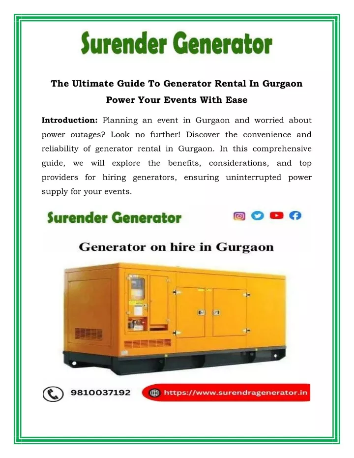 the ultimate guide to generator rental in gurgaon