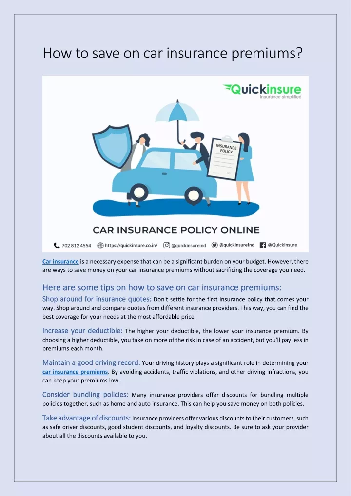 how to save on car insurance premiums